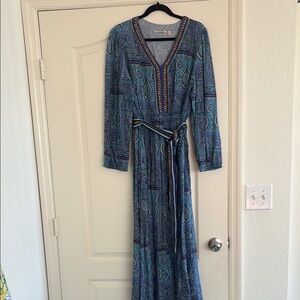 Soft Surroundings Teal and Navy Long Sleeve Dress